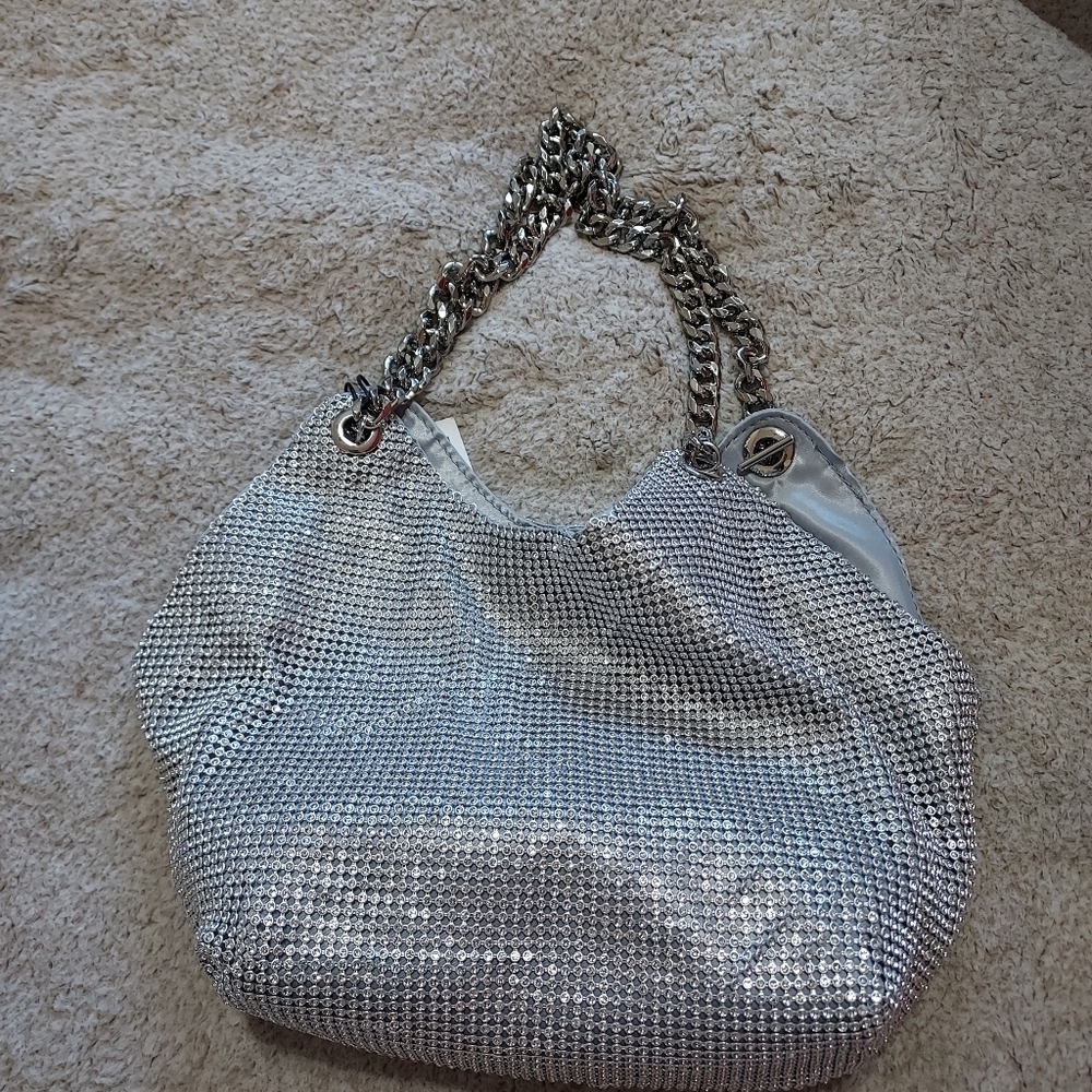 Zara Rhinestones Mini Silver Sparkly Tote - Picture 9 of 12
